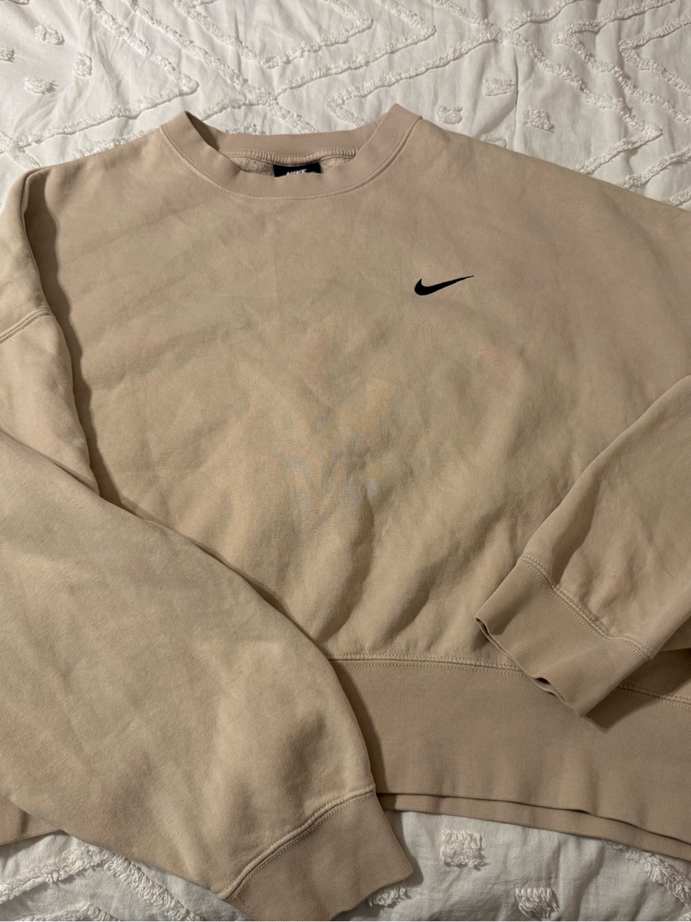 Nike Tan Crewneck cropped Sweatshirt with Black Swoosh Tag
